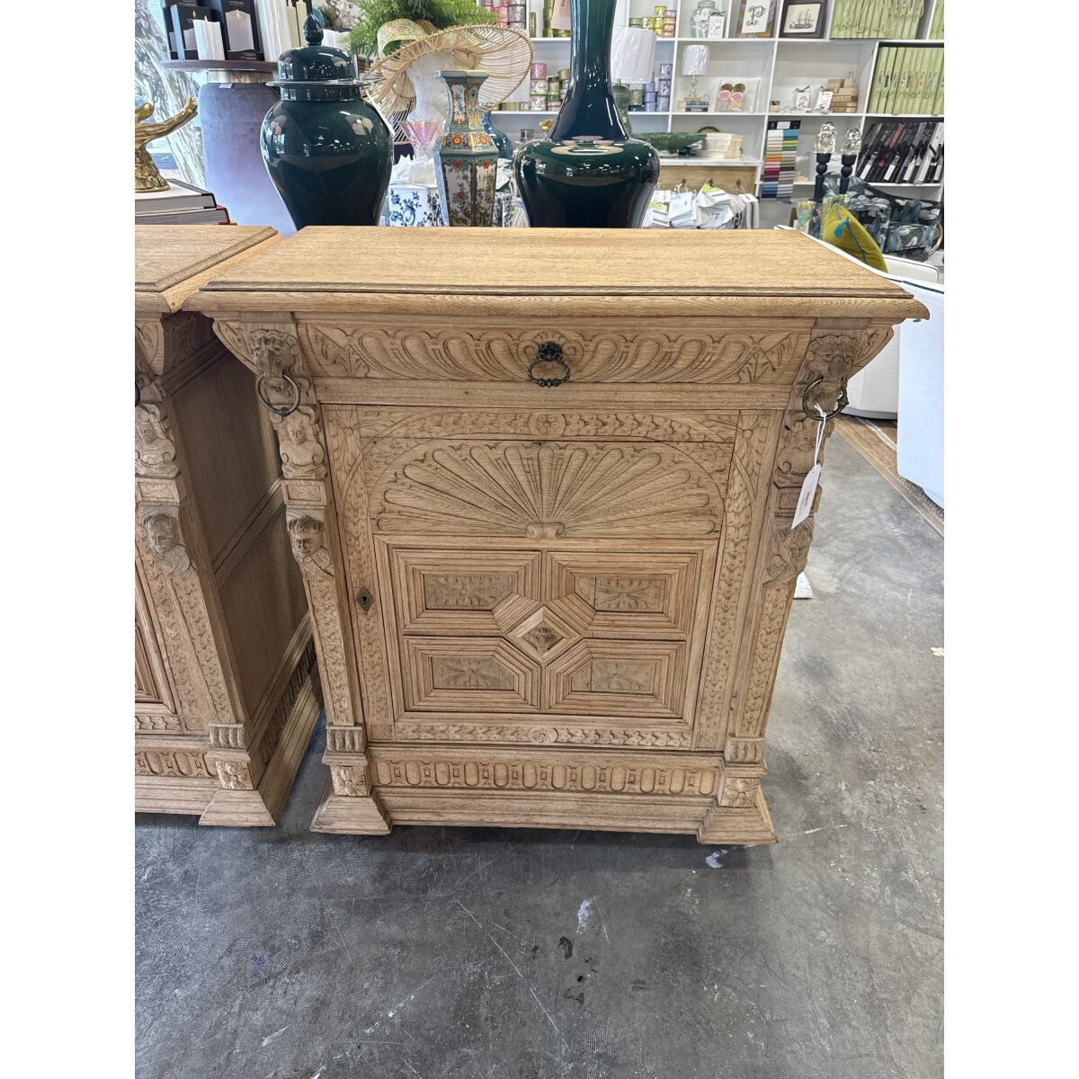pair of oak neo renaissance cabinets