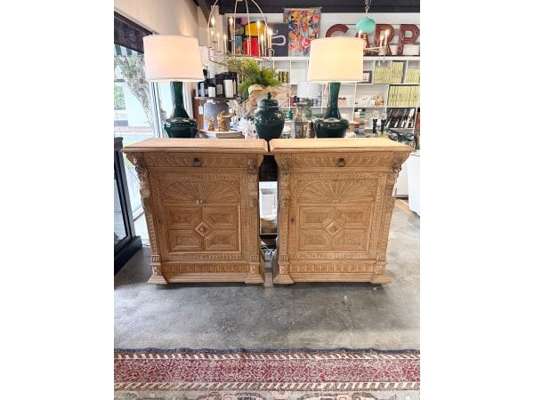 pair of oak neo renaissance cabinets